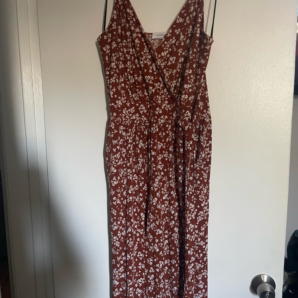 Kaileigh Red and White Wrap Jumpsuit Sleeveless V-Neck